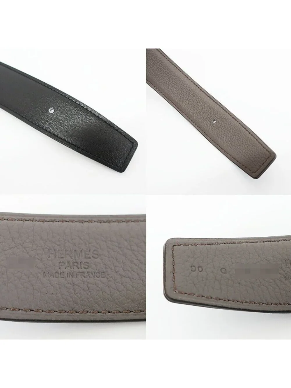 Hermes Belt Buckle Panash Leather 32 Black Gray Silver Reversible